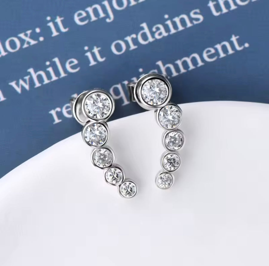 Row Round Bezel Moissanite Earring