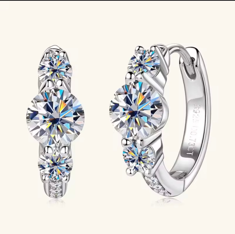 Three Stone Moissanite Earring