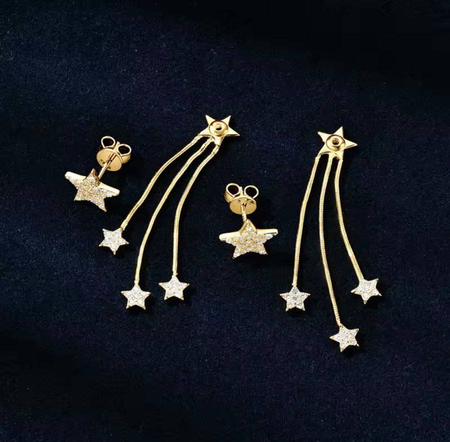 Star Tassel Chain Earings Sparkling 1.2mm&1.0mm