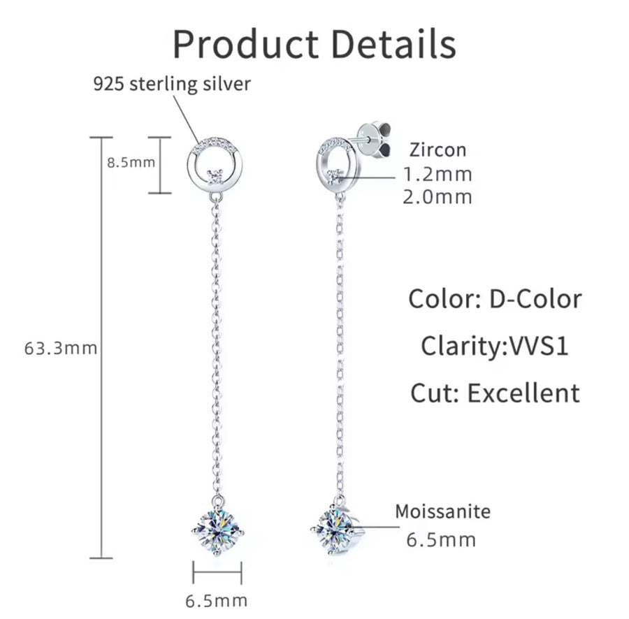 Round Moissanite Drop Earrings Fashion Elegant