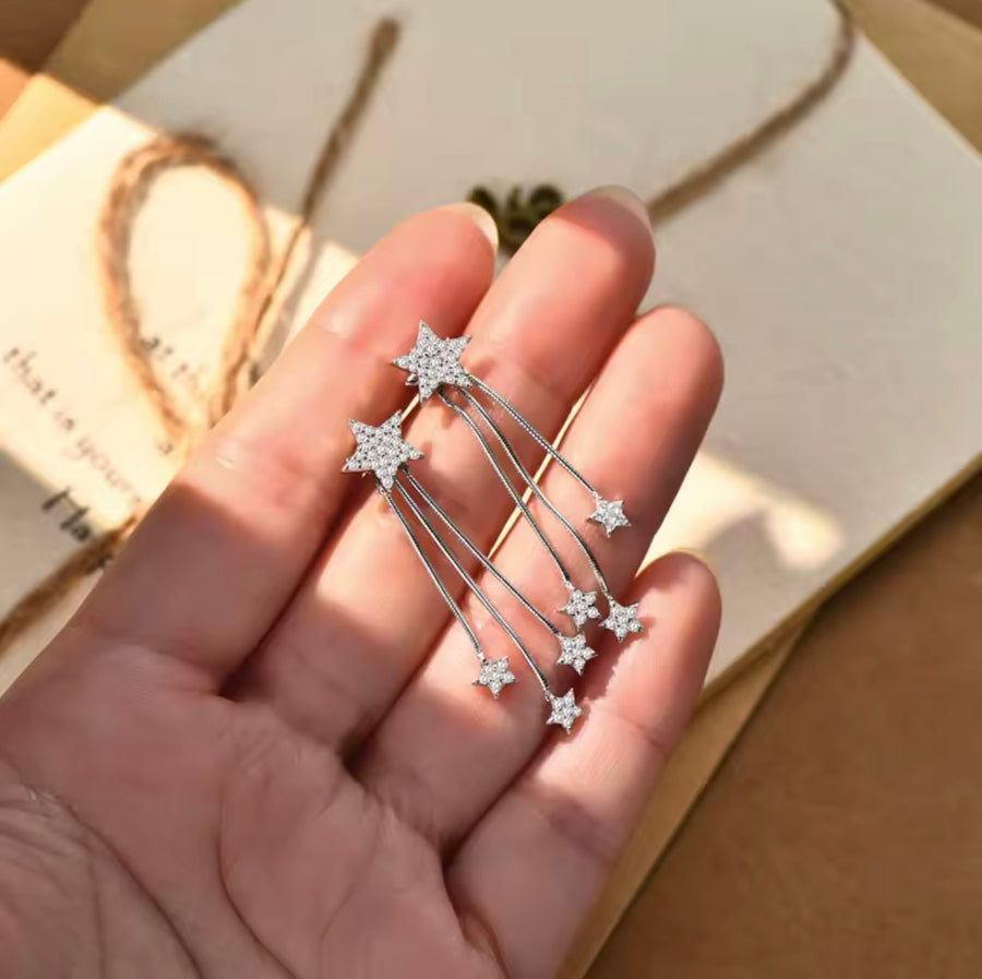Star Tassel Chain Earings Sparkling 1.2mm&1.0mm