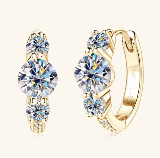 Three Stone Moissanite Earring