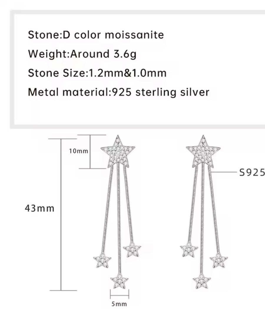 Star Tassel Chain Earings Sparkling 1.2mm&1.0mm