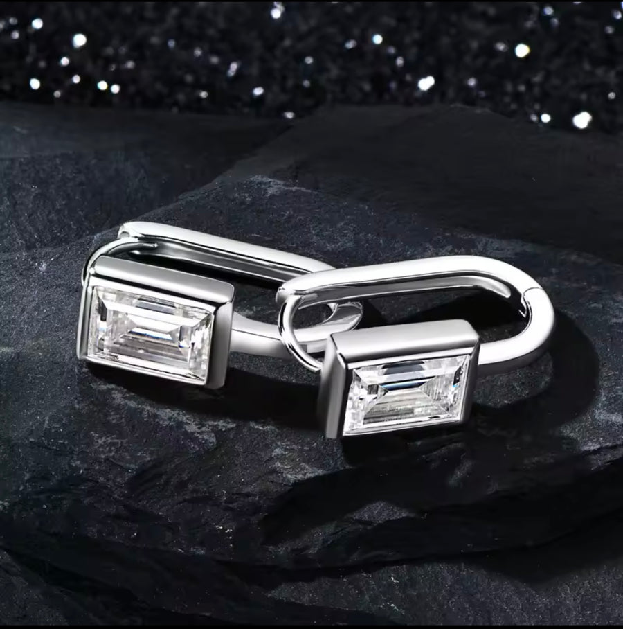 U-shaped Hoop Earrings Emerald Cut 5*7mm Moissanite