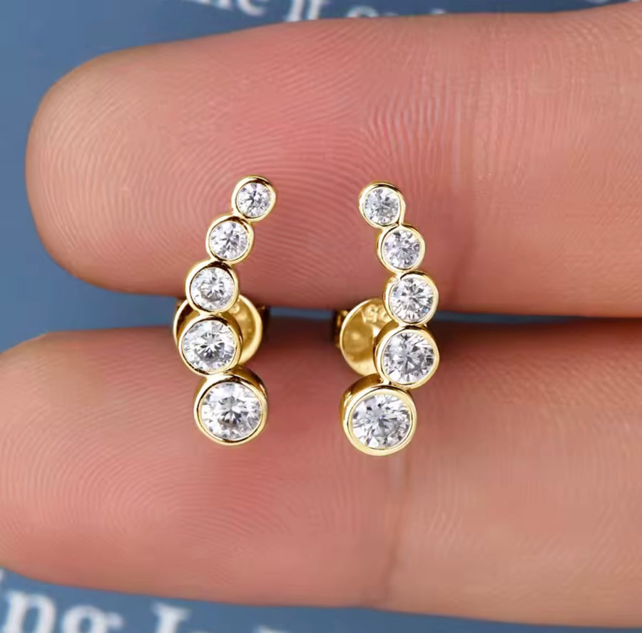 Row Round Bezel Moissanite Earring