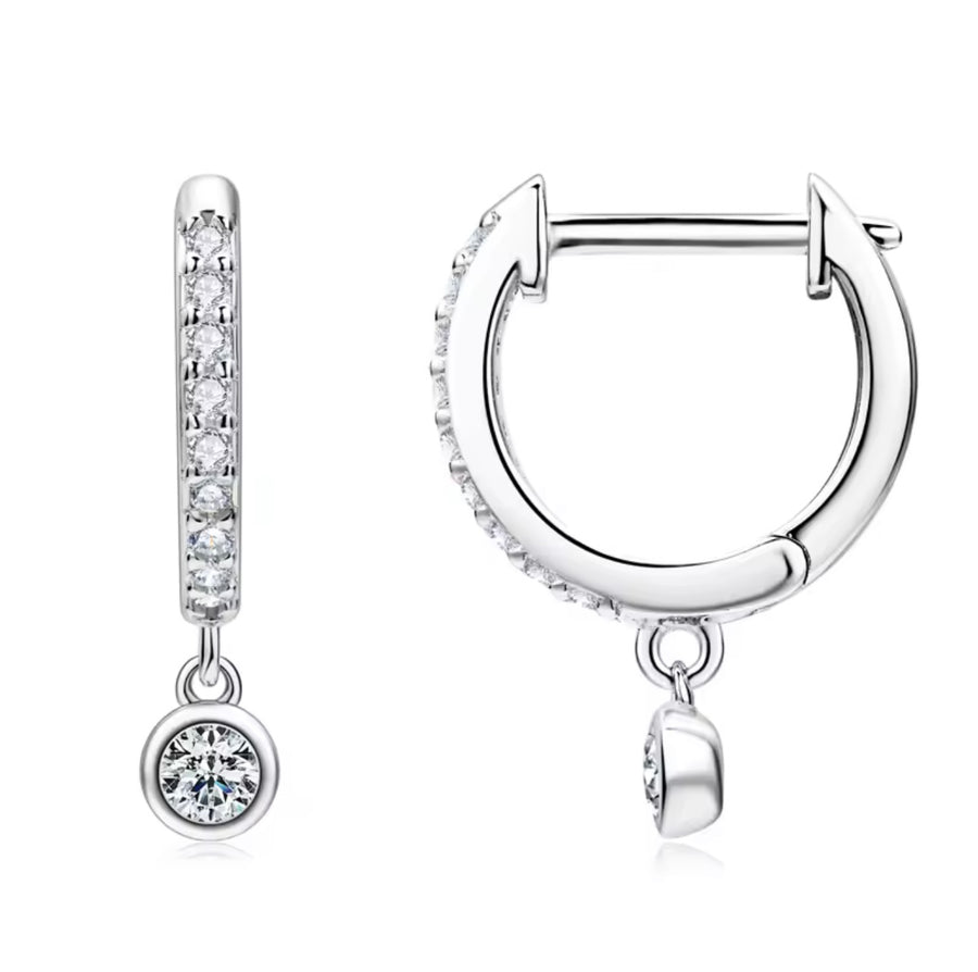Bezel Moissanite Drop Earrings Brinco Prata