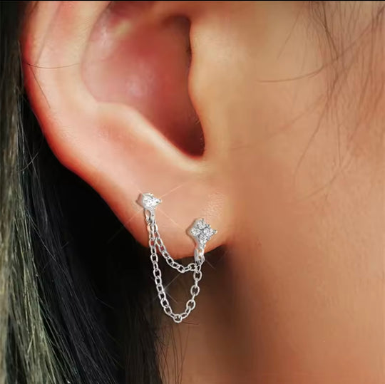 3mm&2mm Four Leaf Flower Moissanite Drop Earring