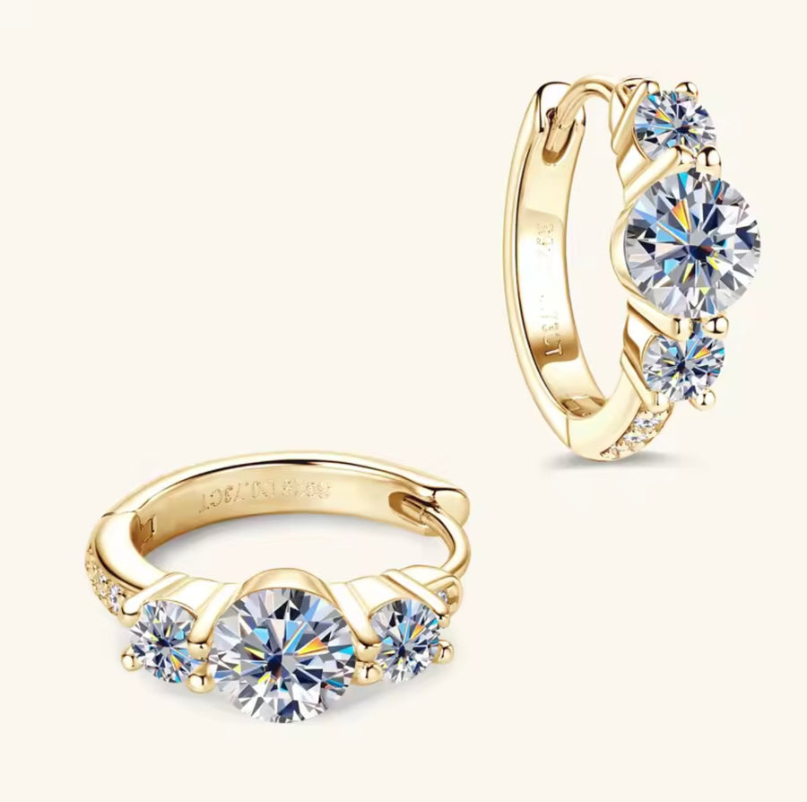 Three Stone Moissanite Earring