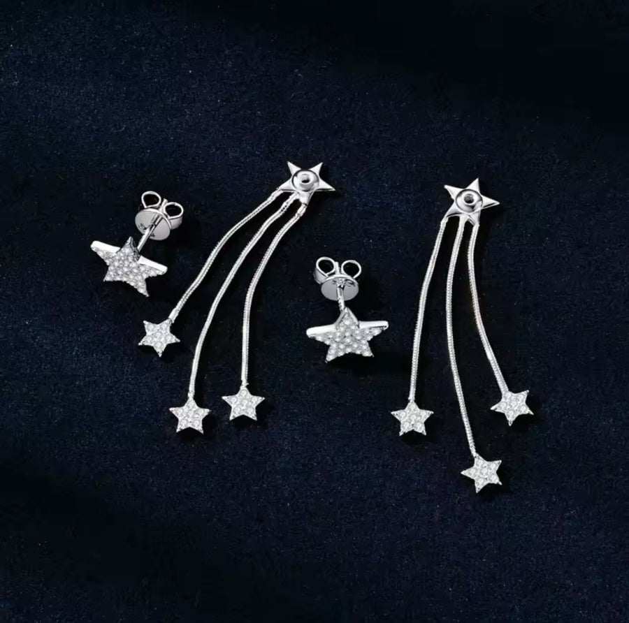 Star Tassel Chain Earings Sparkling 1.2mm&1.0mm