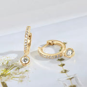 Bezel Moissanite Drop Earrings Brinco Prata