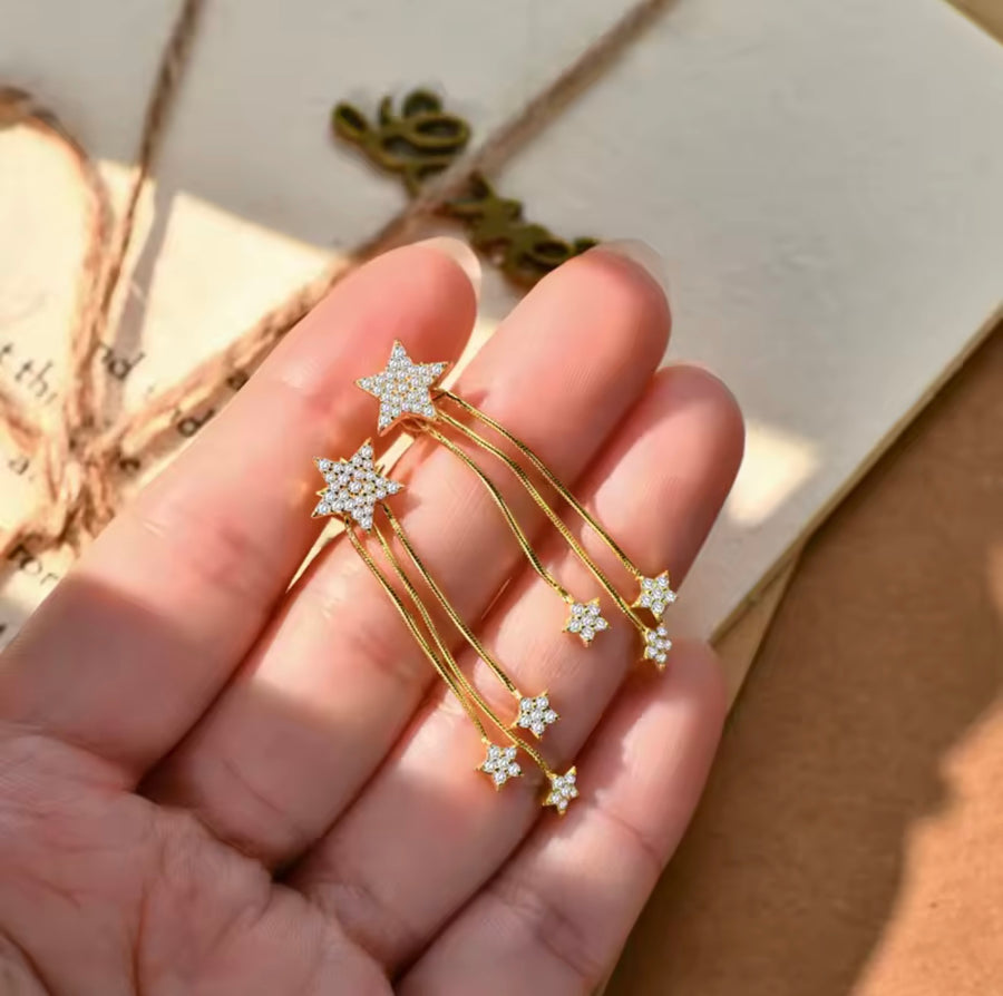 Star Tassel Chain Earings Sparkling 1.2mm&1.0mm