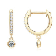 Bezel Moissanite Drop Earrings Brinco Prata