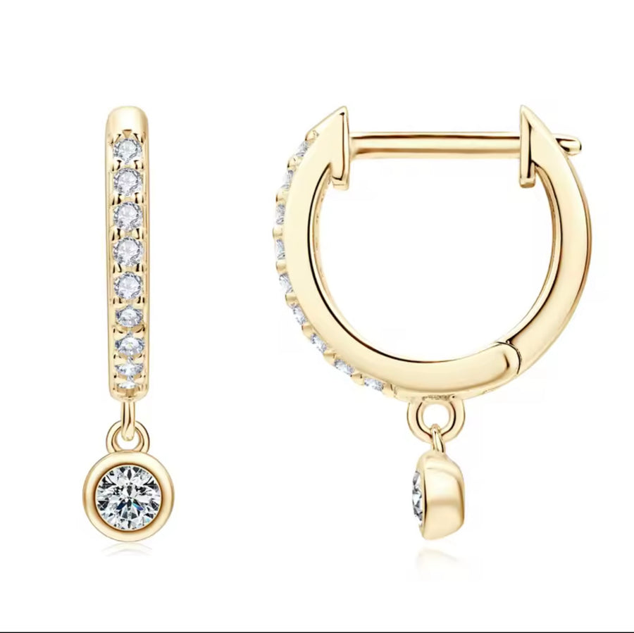 Bezel Moissanite Drop Earrings Brinco Prata