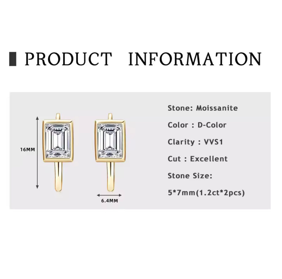 U-shaped Hoop Earrings Emerald Cut 5*7mm Moissanite