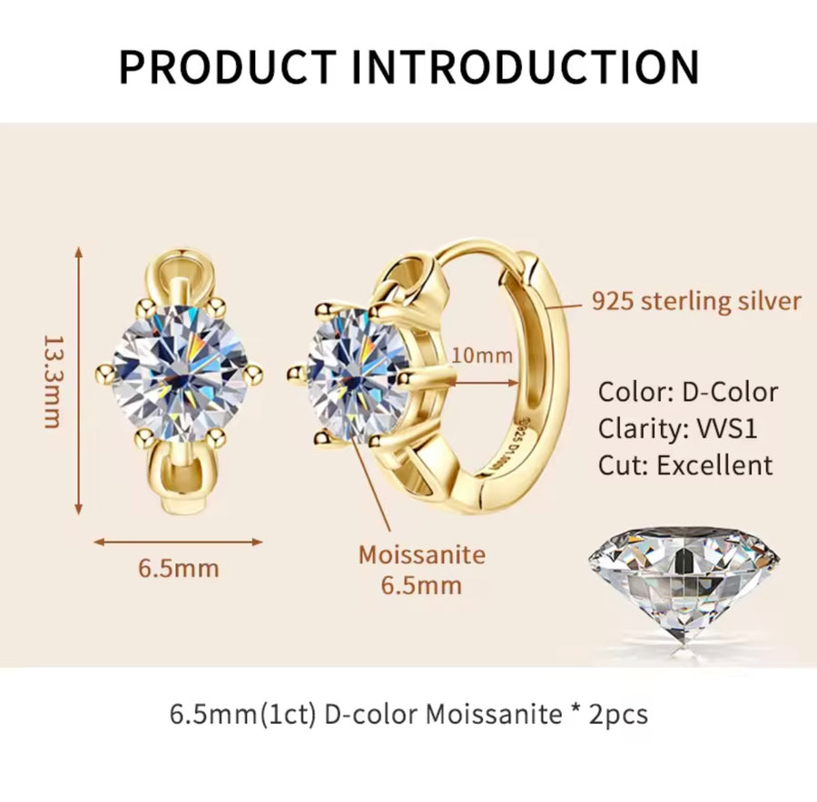 Shining1CT Round Moissanite Hoop Earrings