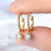 Bezel Moissanite Drop Earrings Brinco Prata