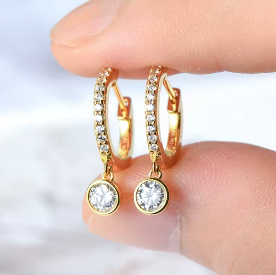 Bezel Moissanite Drop Earrings Brinco Prata
