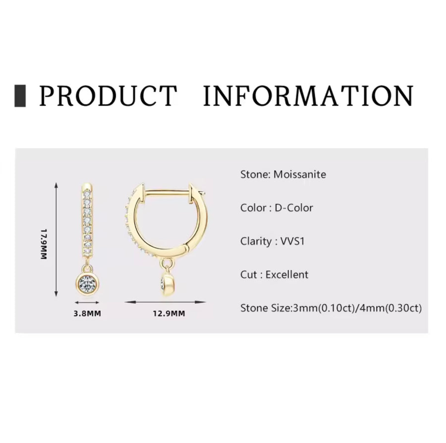 Bezel Moissanite Drop Earrings Brinco Prata