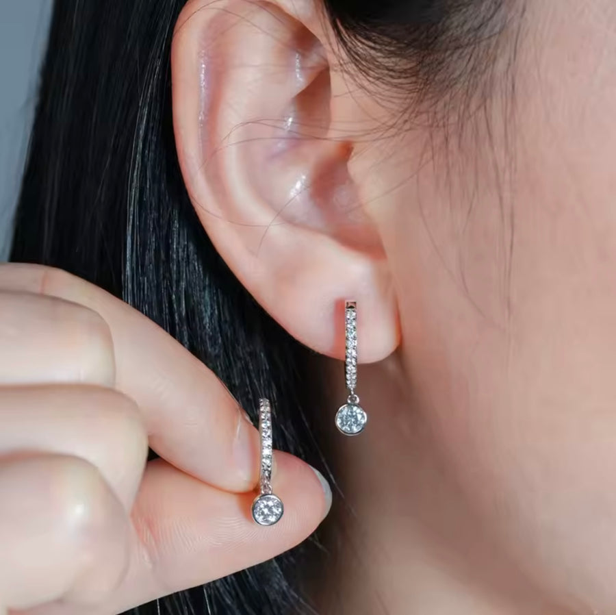 Bezel Moissanite Drop Earrings Brinco Prata