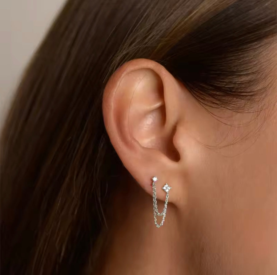 3mm&2mm Four Leaf Flower Moissanite Drop Earring